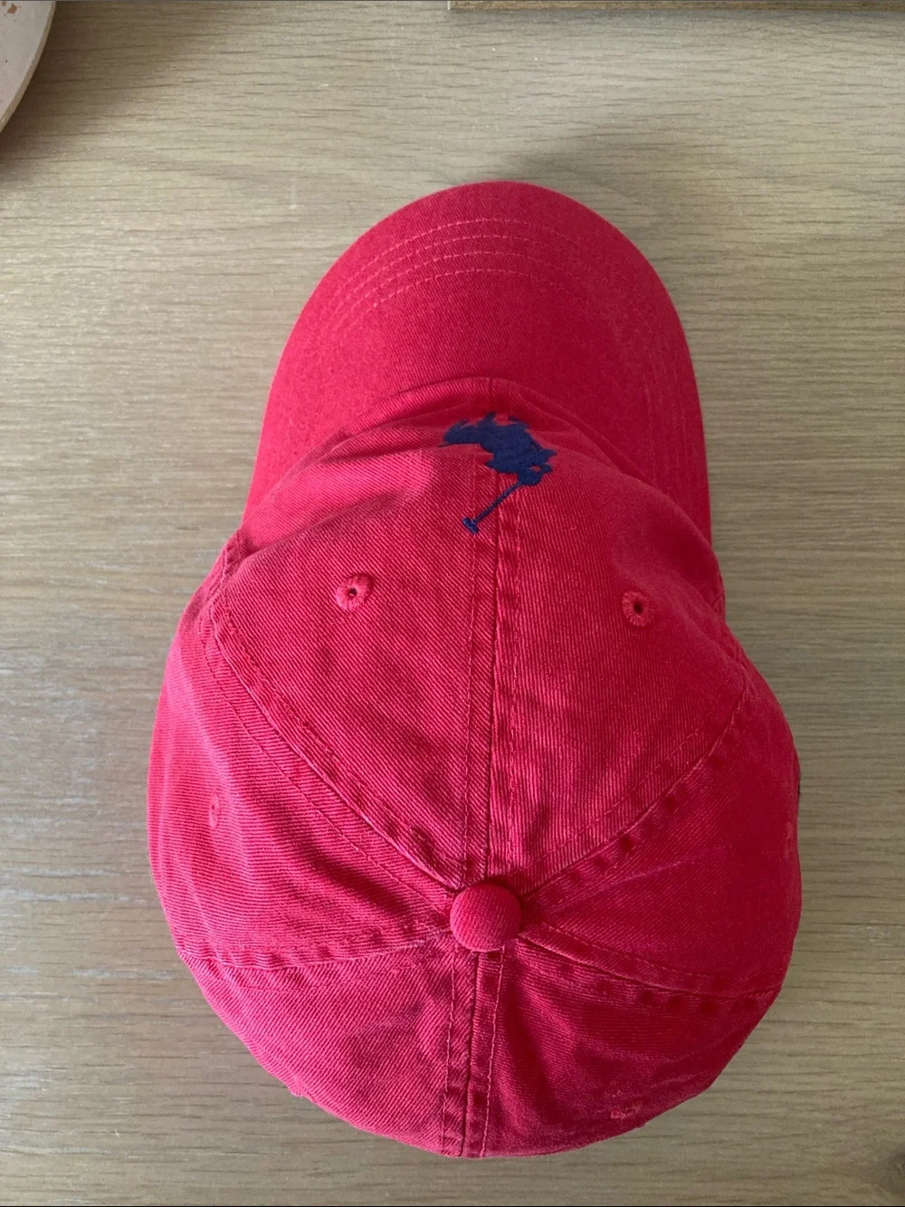 Polo Ralph Lauren Red Baseball Cap Vintage with Navy Pony and embroidery back